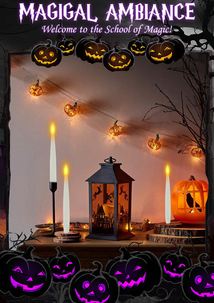 Halloween Decorations, Floating Candles with Wand 20 PCs Flameless Magic Hanging Candles, Flickering Warm Light Floating LED Candle with Remote, Battery Operated Window Taper Candle Set Birthday Gift