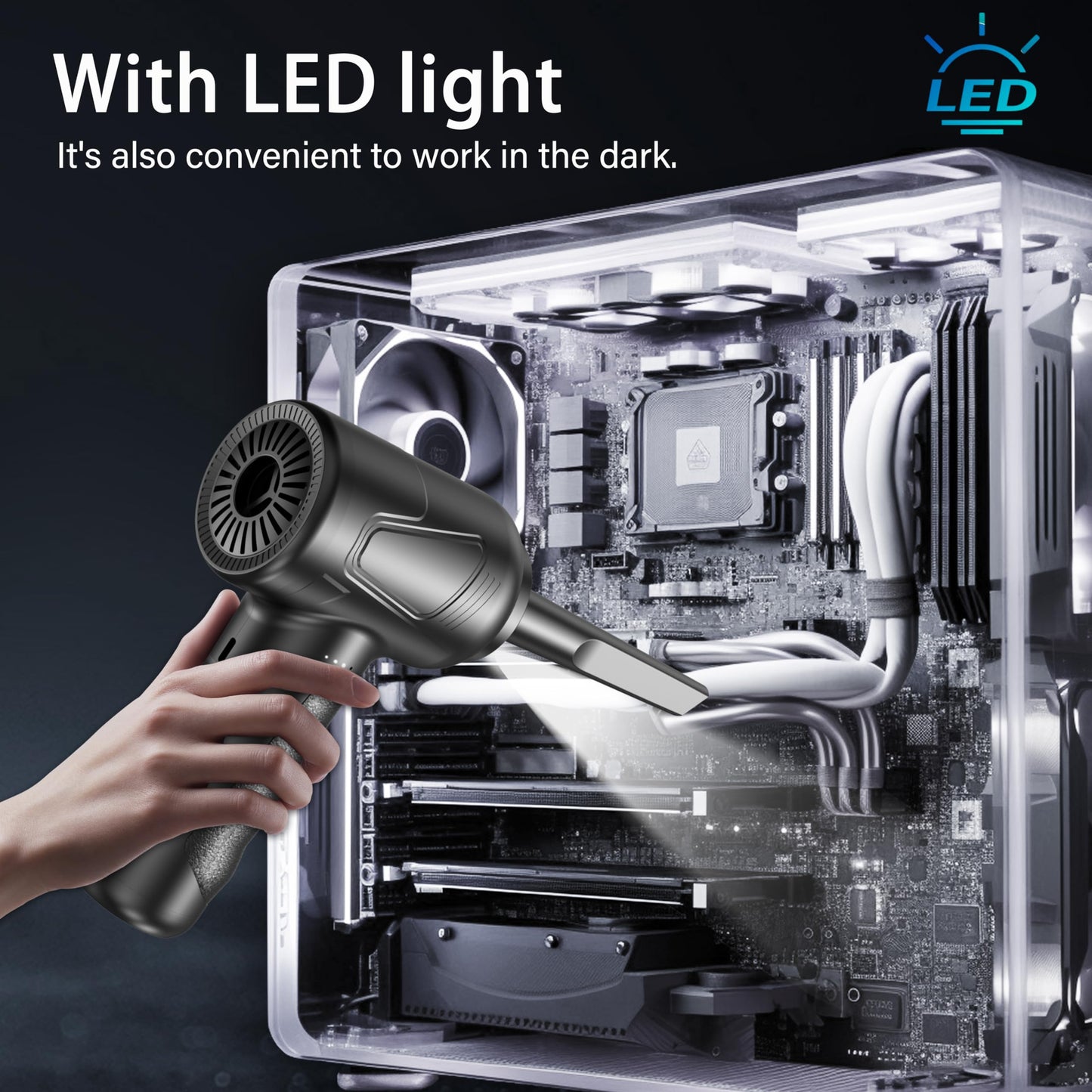 Compressed Air Duster-Cordless Air Blower-Electric Air Duster for Cleaning Keyboard PC-Air Cleaning Kit-3 Speed Duster Cleaner with LED-Light-no Canned air dusters-car Dusters