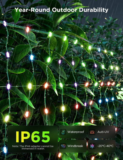 Govee Outdoor Net Lights, 2.8 × 9.4ft with RGBIC and DIY Functions, 480 LEDs Smart Net Lights with 64 Modes for Bush Patio Decor, IP65 Waterproof, Compatible with Alexa & Google Assistant, Green Wire