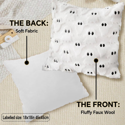 4 Pcs Halloween Throw Pillow Covers 18x18, Soft Faux Fur Pillow Cases Decorations, Fluffy Plush Accent Couch Cushion Case for Halloween Chair Sofa Bedroom Living Room Home Decor(Ghost A)