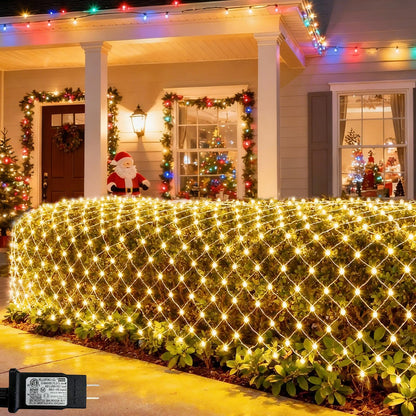 Christmas Net Lights, 360 LED Outdoor Net Mesh Lights for Bushes 21x5 ft, 8 Modes Waterproof Twinkle String Lights Connectable for Christmas Hedge Yard Garden Decor, Warm White