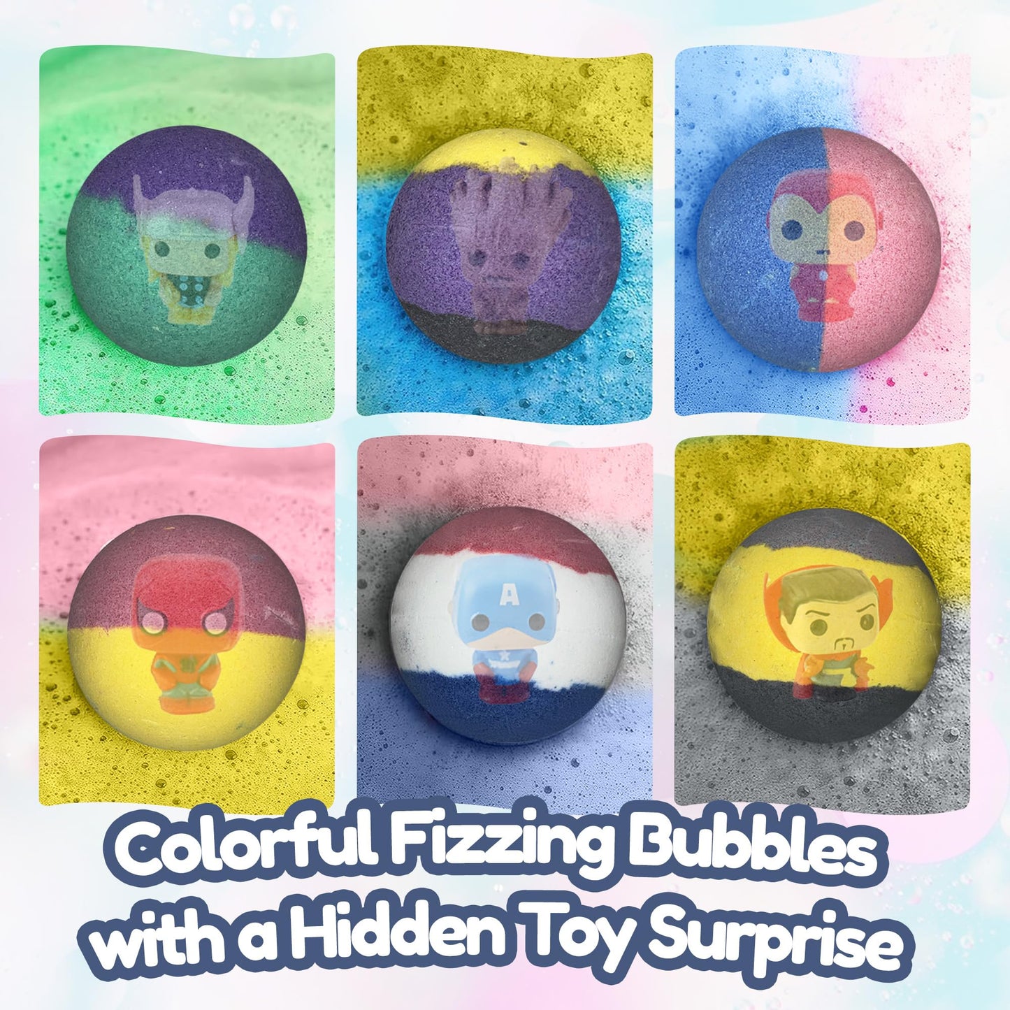 EvolutionUSA Black Epic Superhero Bath Bombs for Kids, 6 Super Hero Bath Bombs with Toy Inside, Lush Childrens Bathbombs, Organic Bathbomb with Surprise Inside, Fizzy Fun Superhero Bath Balls