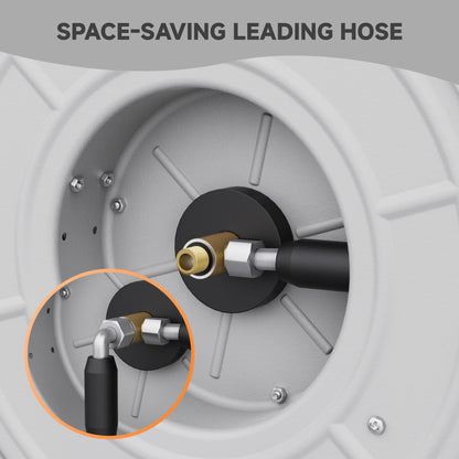 Giraffe Tools Pressure Washer Hose Reel 65ft, Power Washer Hose Reel, Pressure Washer Retractable Hose Reel, Heavy Duty, Wall/Floor Mounted, 3200 PSI, Silver