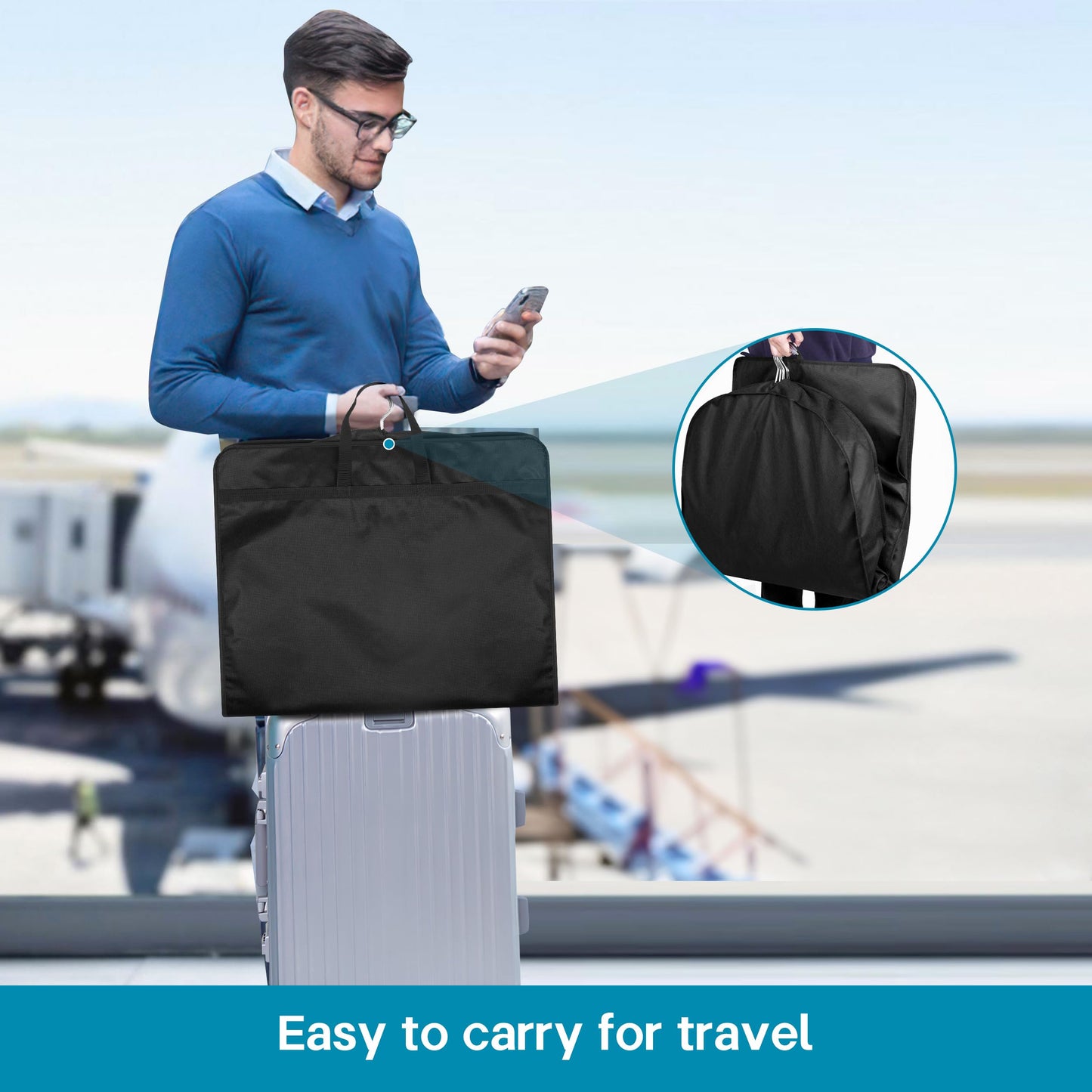 KIMBORA 43" Garment Bag for Travel, Gusseted Suit Bags for Men With Handle Garment Bags for Hanging Clothes Storage Suit Cover for Coats, Jackets, Shirts