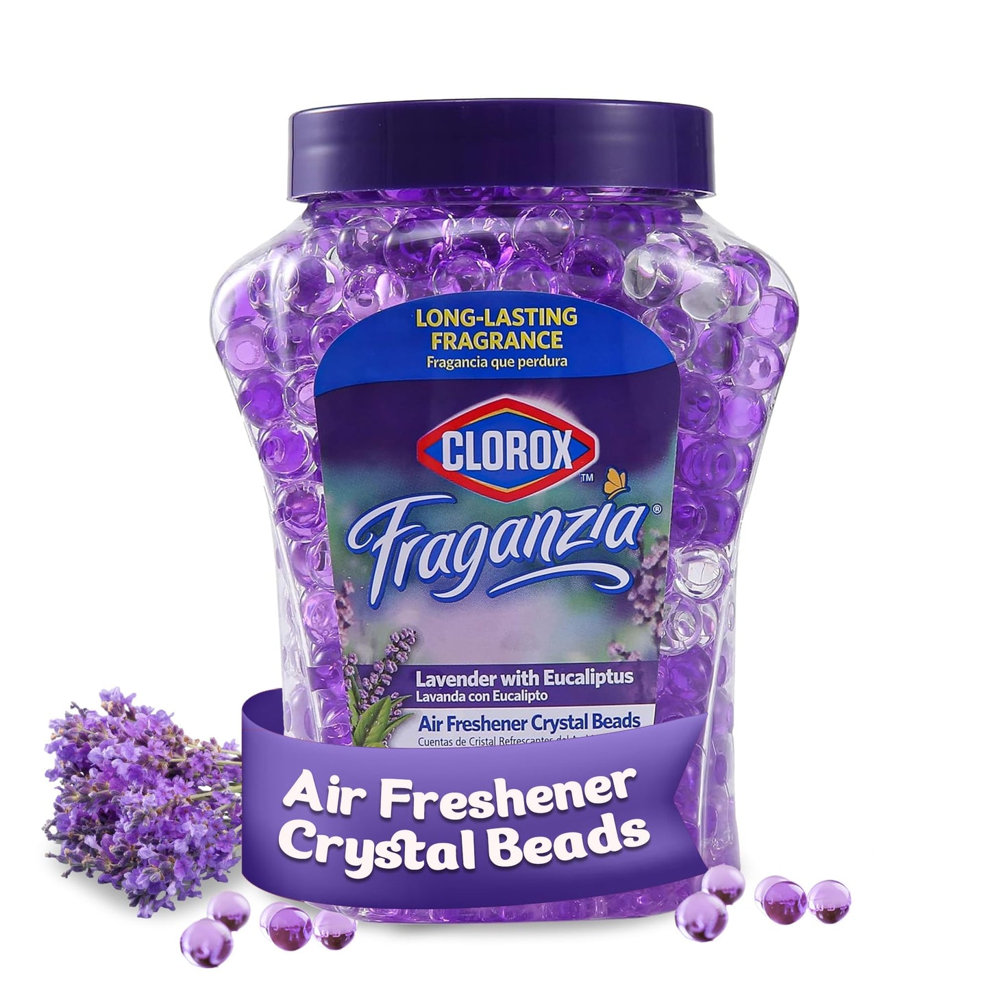 Clorox Fraganzia Crystal Beads Air Freshener in Lavender with Eucalyptus Scent - Long-Lasting Room Deodorizer - Odor Eliminator Gel Beads to Freshen Home, Car, or Office, 12 Fl Oz
