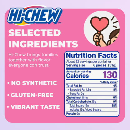 HI-CHEW Assorted Bulk Candy Bag, Green Apple Strawberry Mango Grape, Soft & Chewy Candy 2.2lb - 185+ Pieces Individually Wrapped - Made with Immensely Juicy Fruity Flavors