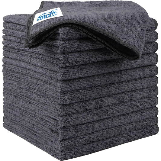 HOMEXCEL Microfiber Cleaning Cloth 12 Pack, 12.5 x 12.5 inch Microfiber Towels for Cars, Ultra Absorbent Car Washing Cloth, Lint Free Streak Free Cleaning Rags for Car, Kitchen, and Window (Grey)