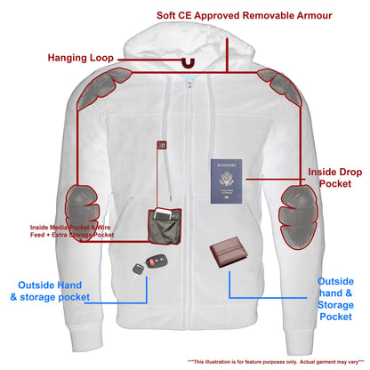 Milwaukee Leather MPM1788 Men's Black CE Approved Armored Riding Hoodie Sweater w/Aramid by DuPont Fibers - Medium