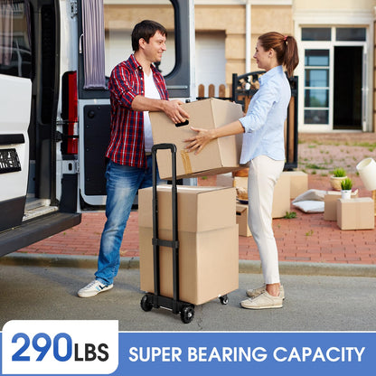 KEDSUM Folding Hand Truck, 290 lbs, 4 Wheels Solid Construction Heavy Duty Utility Cart, Portable Fold Up Dolly, Compact and Lightweight for Luggage, Personal, Travel, Moving and Office Use