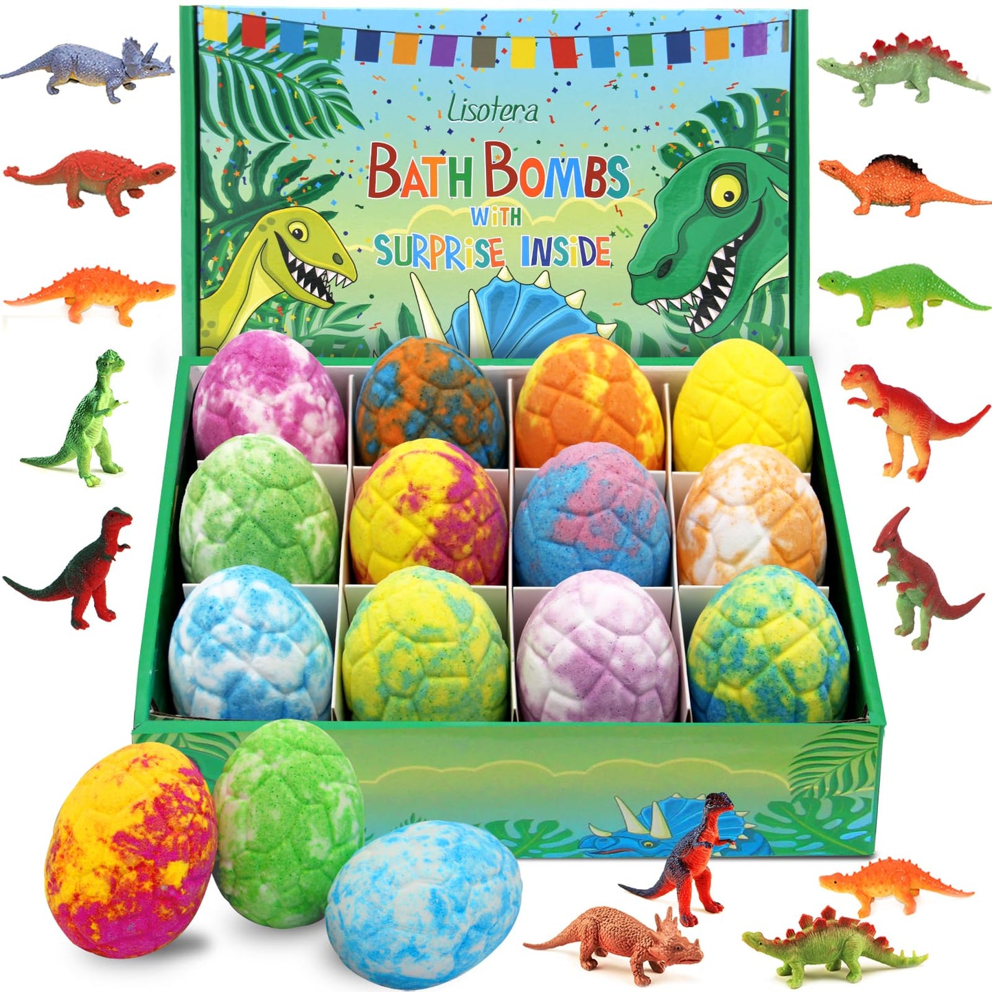 Easter Bath Bombs for Kids with Surprise Toys Inside - Perfect Basket Stuffers, 12Pcs Dino Egg Bath Bombs Gift Set, Gentle and Kids Safe Bubble Bath for Birthday Girls Boys