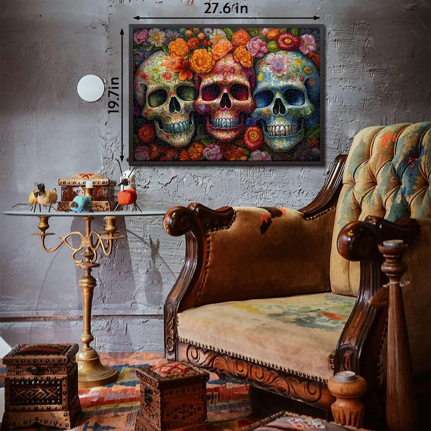 Day of The Dead Sugar Skull Puzzles for Adults 1000 Pieces, Halloween Puzzles 1000 Pieces, PICKFORU Flower Skeleton Puzzle as Skeleton Halloween Decor, Dia De Los Muertos Jigsaw Puzzle Grateful Dead