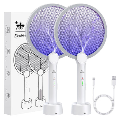 Electric Fly Swatter, 4000V Bug Zapper Racket, 2 in 1 Indoor Outdoor Mosquito Killer with 3-Layer Safety Mesh, Fly Zapper Racket with USB Rechargeable Base for Pest Insect Control 2 Pack