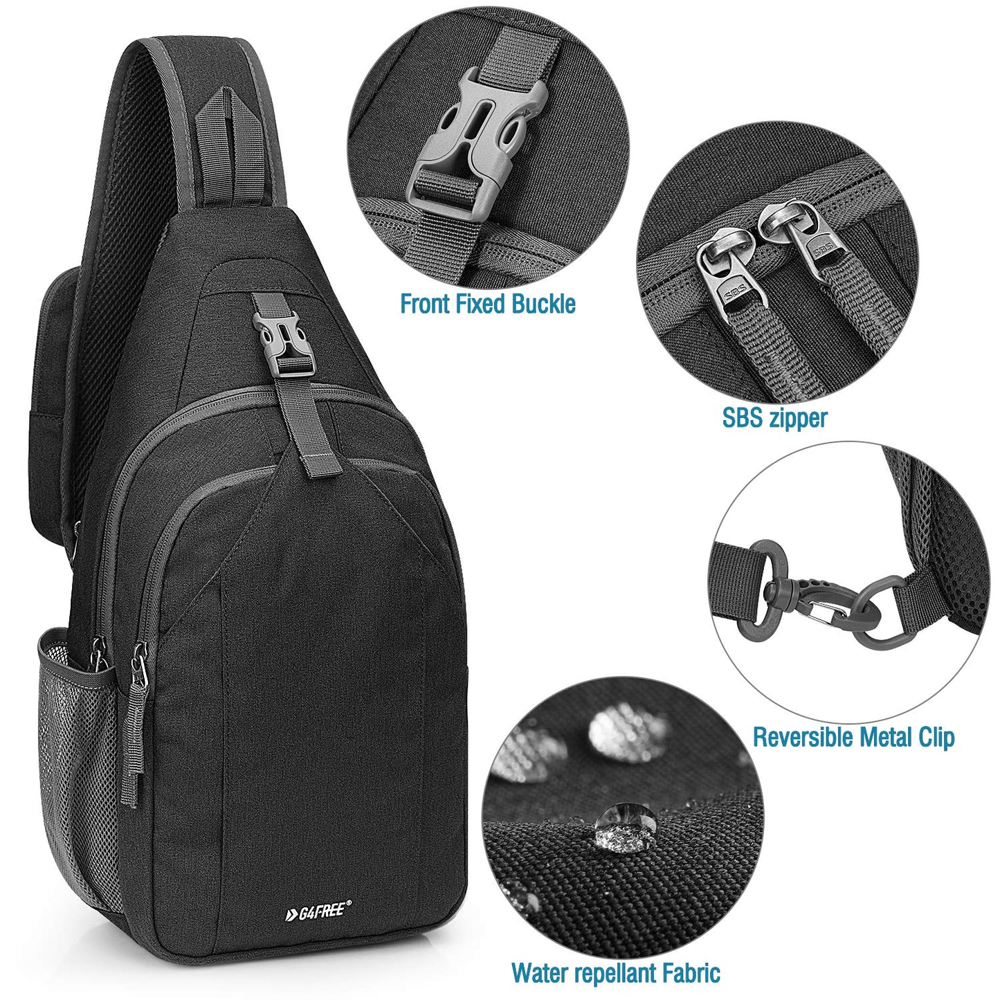 G4Free Sling Bag Rucksack, Diebstahlschutz, Brusttasche, Umhängetasche, Crossbody, Fitnessstudio, Tagesrucksack mit Kopfhörerloch für Outdoor, Radfahren, Reisen, Wandern, Herren und Damen