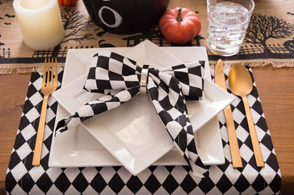 DII Halloween Tabletop, Harlequin Collection, Napkin Set, Black and Cream 6 Piece