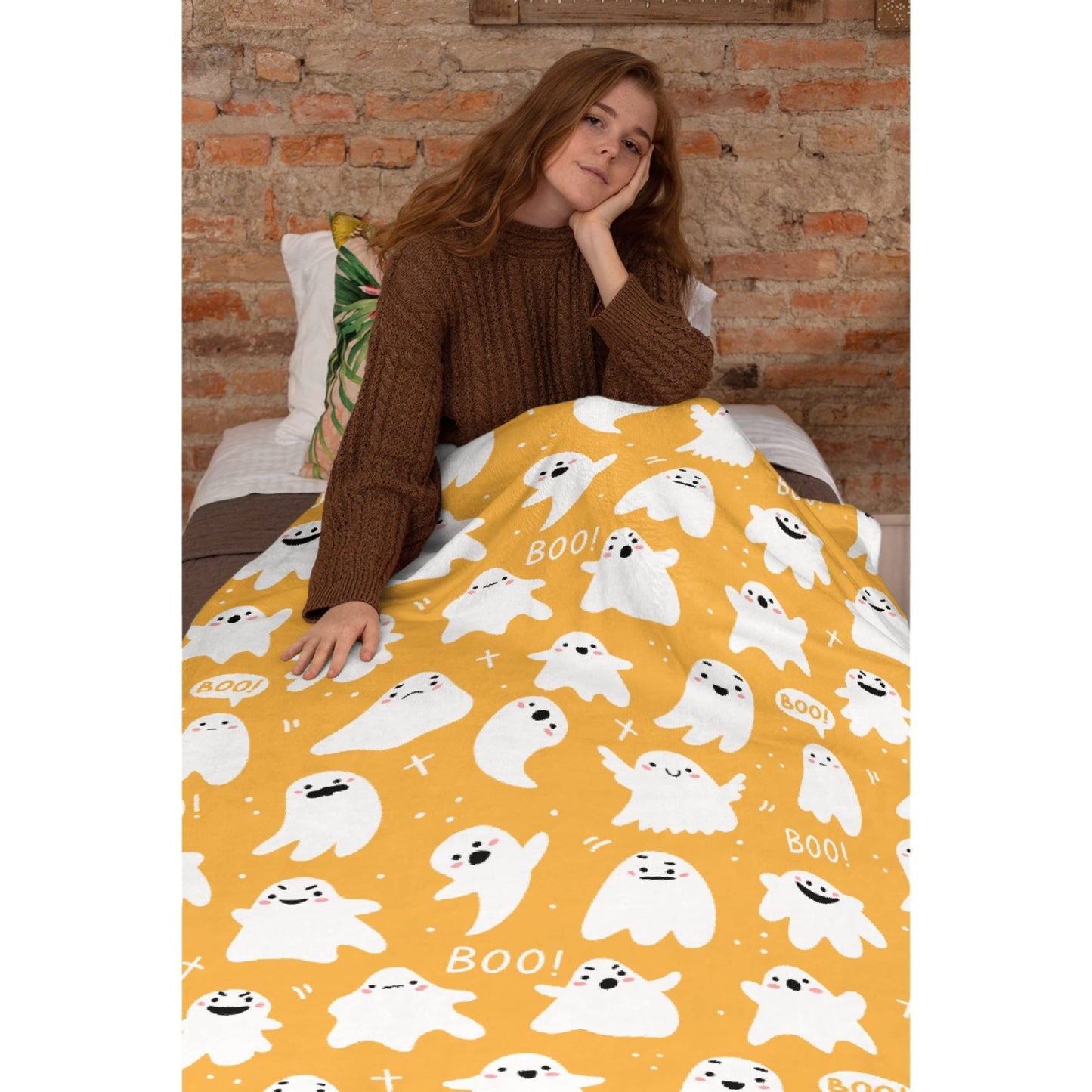 Cute Cartoon Ghost Yellow Blanket Halloween Lightweight Throw Blanket for Women Men Soft Cozy Fleece Couch Living Room Bed Blanket for Kids Girls Boys—All Season X-Small 40x30In (Toddler) PET