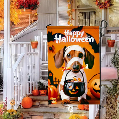 abzdfty Halloween Dog Garden Flag 12x18 Inch Double Sided Happy Halloween Pumpkin Garden Flags Yard Flag for Outside, Patio, Porch and Lawn