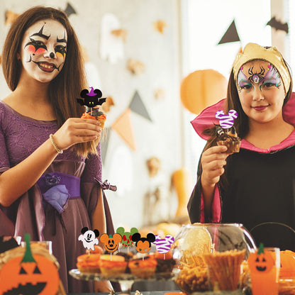 36 PCS Mini Mouse Inspired Halloween Cupcake Toppers Glitter Witch Hat Bat Zombie Mummy Ghost Spooky Cupcake Picks for Halloween Mini Theme Baby Shower Birthday Party Cake Decorations Supplies