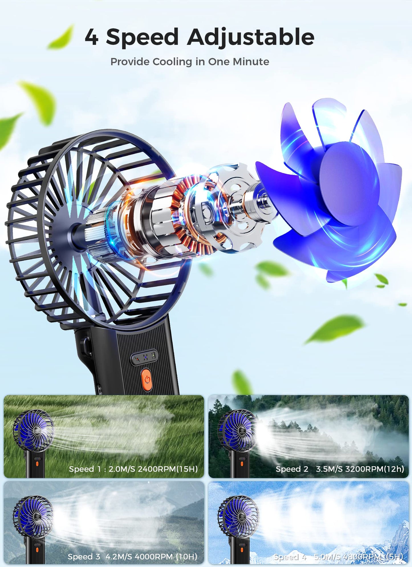 JZCreater 2Pack Mini Handheld Fan,Portable Hand Held Fan, 15H Cooling, Quiet 4 Speed, USB Rechargeable Battery Operated Desk Fan, Small Electric Fan for Travel Outdoor Home Office Makeup, Black 02