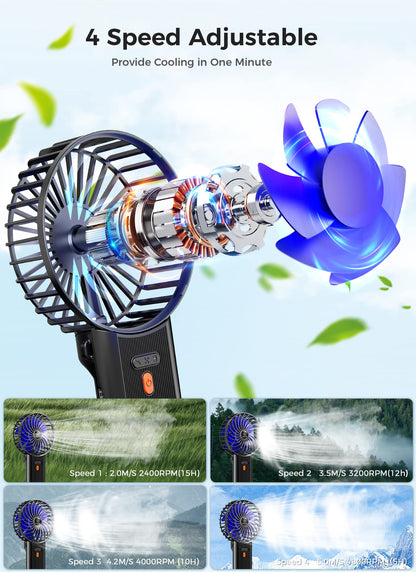 JZCreater 2Pack Mini Handheld Fan,Portable Hand Held Fan, 15H Cooling, Quiet 4 Speed, USB Rechargeable Battery Operated Desk Fan, Small Electric Fan for Travel Outdoor Home Office Makeup, Black 02