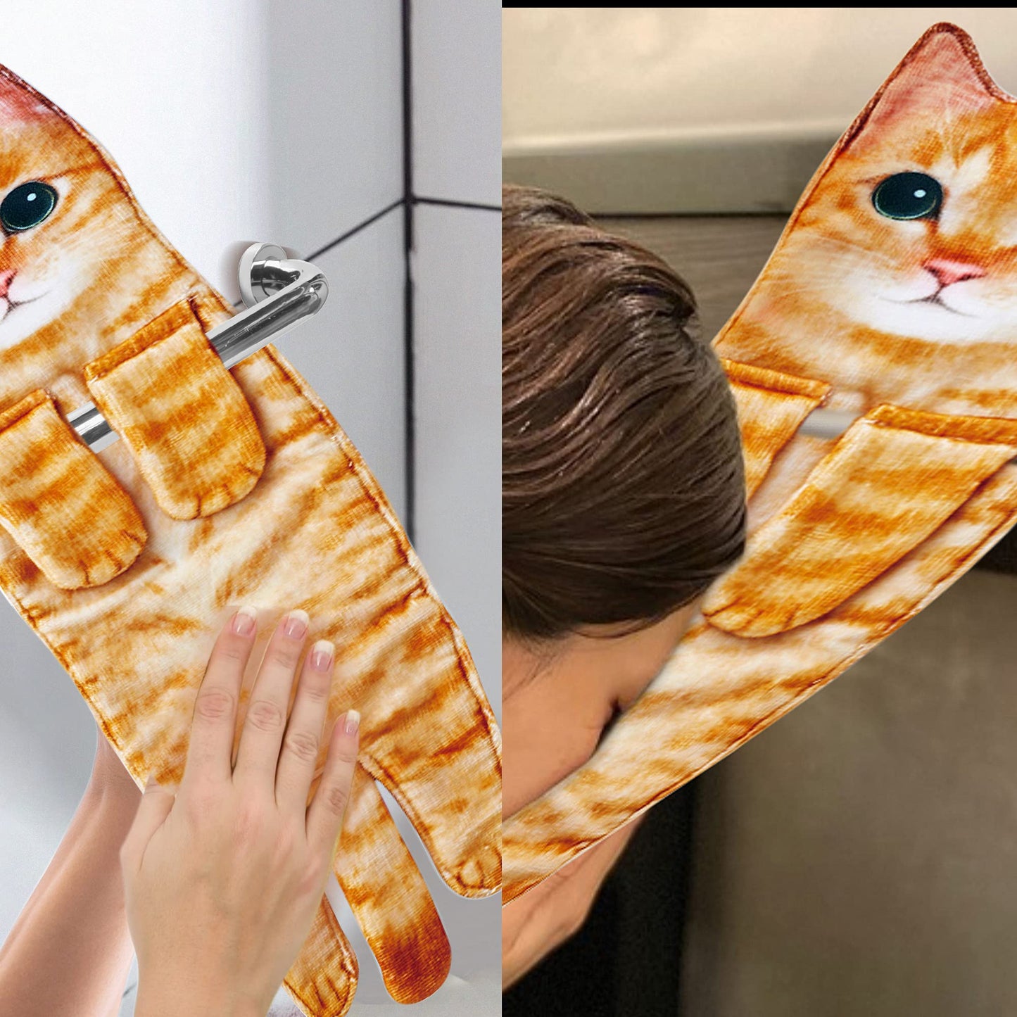 DaisyJoy Cat Funny Hand Towels for Bathroom Kitchen- Cute Decorative Kitten Decor Hanging Face Towels- Unique Housewarming Valentines Mothers Birthday Gifts for Women Mom Cat Lovers