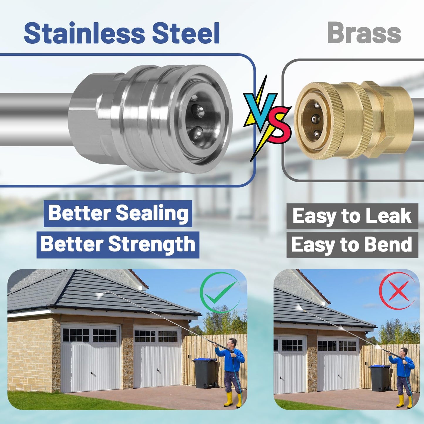 120 Inch Pressure Washer Extension Wand,Upgrade Power Stainless Steel Washer Lance Accessories with 6 Nozzle Tips,30°/90°/120°Curved Rods,Cleaner Tool Replacement