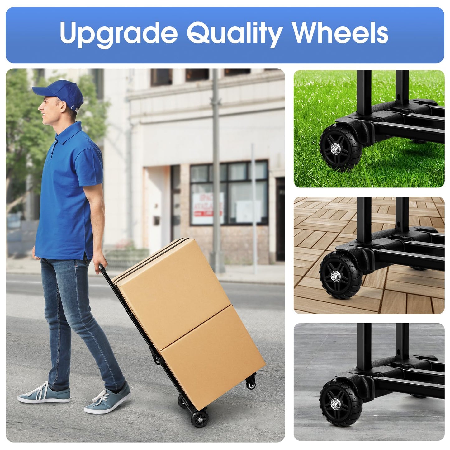 KEDSUM Folding Hand Truck, 290 lbs, 4 Wheels Solid Construction Heavy Duty Utility Cart, Portable Fold Up Dolly, Compact and Lightweight for Luggage, Personal, Travel, Moving and Office Use