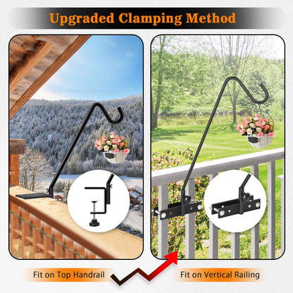FEED GARDEN 2 Pack 13.5 Inch Deck Hooks for Vertical Railing, Adjustable Deck Bird Feeder Hanger for Hanging Lanterns, Wind Chimes, Flower Baskets, Suet Feeders