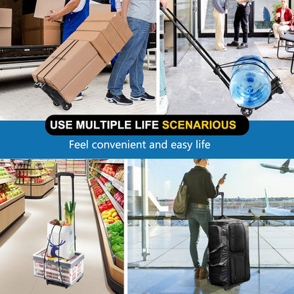 Folding Hand Truck Trolley Dolly, Folding Cart Small Trolley Dolly with Wheels, Lightweight Utility Dolly Expandable Baseplate Small Backpack Portable Luggage Cart for Airport Travel