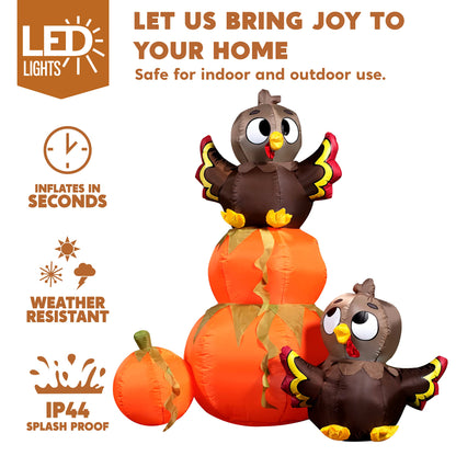 Joiedomi 6 FT Thanksgiving Inflatable Stacking Pumpkin Turkey With Built-in LEDs, Blow Up Outdoor Decorations for Yard Garden, Halloween Inflatable for Thanksgiving
