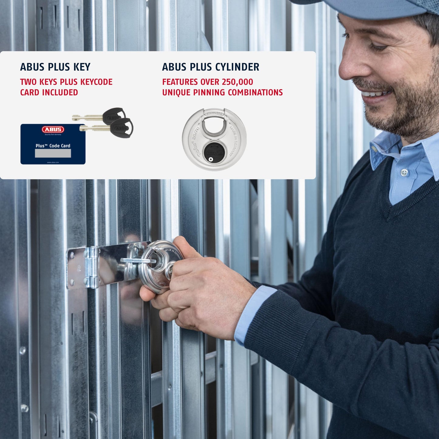 ABUS Diskus 20/80 Heavy Duty Stainless Steel Disk Padlock - Rustproof Circle Storage Lock with 7/16" Shackle - Made in Germany - Keyed Different