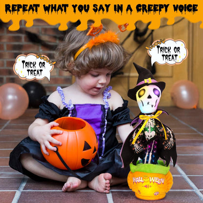 Emoin Halloween Skeleton Dancing Cactus Mimicking Toy, Talking Skull Cactus Toy Repeats What You Say,Singing Glowing Halloween Indoor&Outdoor Decorations