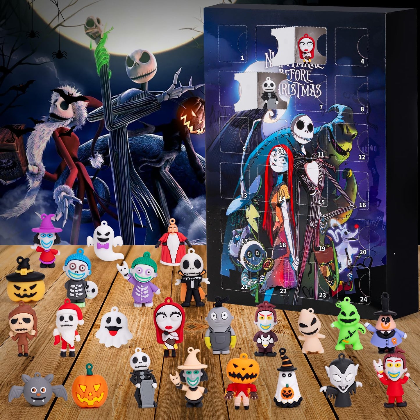 Halloween Advent Calendar 2025,Nightmare Be Christmas Calendars,Halloween Countdown Calendar Ornaments Gifts with 24 pcs Collectible Doll Figures Toys for Kids and Adults