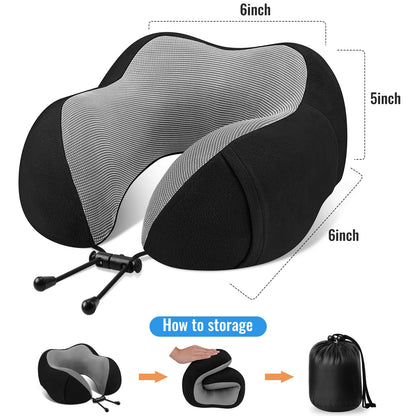 CloudBliss Travel Pillow Premium Memory Foam, Comfortable & Supportive Neck Pillow, Sleeping Neck Pillows for Travel, Airplane Pillow for Sleeping Airplane, Car, Office and Home（Black）