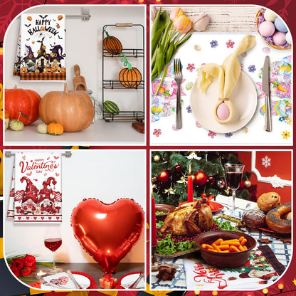 FuWeave 12 Pcs Seasonal Kitchen Towels Set for All Holidays Hand Dish Tea Towels Fall Halloween Christmas Absorbent Dishcloths Housewarming Gift for Cooking Kitchen Bathroom(Gnome Style,Bright Color)