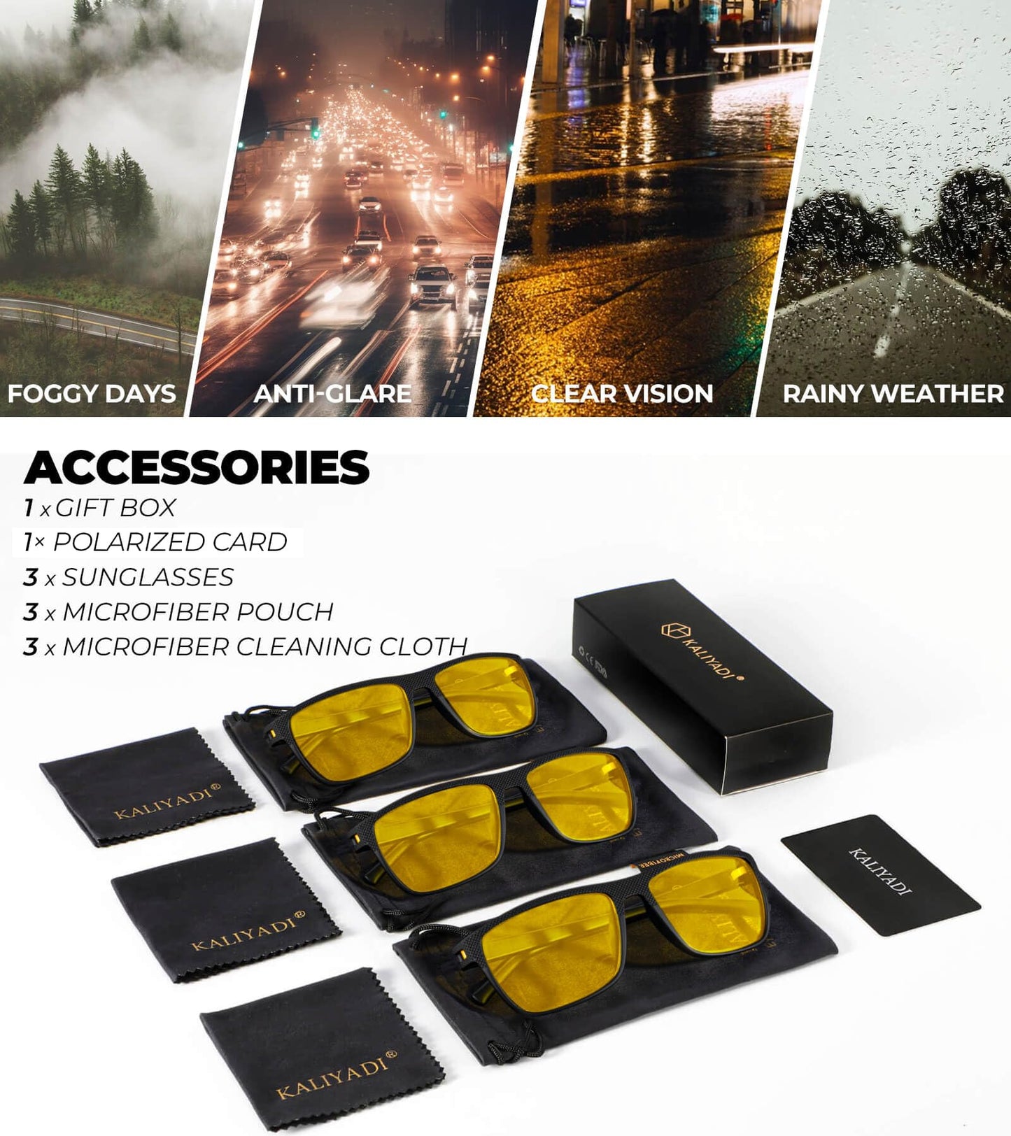 KALIYADI Night Vision Glasses for Men, Lightweight Night Driving Glasses for Driving (Night Vision/NightVision/NightVision)