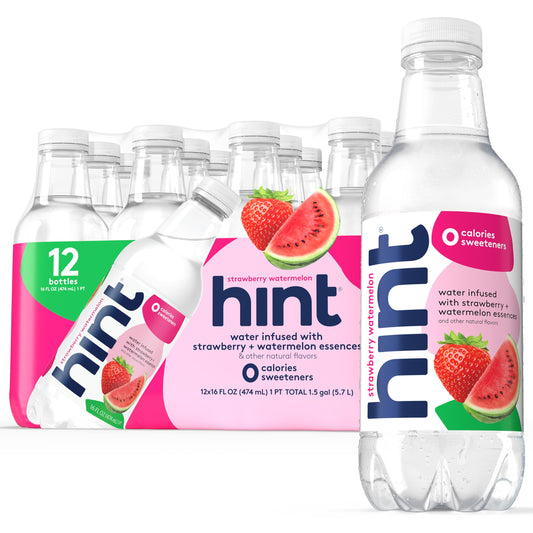 Hint Fruit-Infused Bottled Water, Strawberry Watermelon - Sugar Free Flavored Water with Zero Calories, Naturally Flavored, and No Artificial Sweeteners - 16 Fl Oz (Pack of 12)