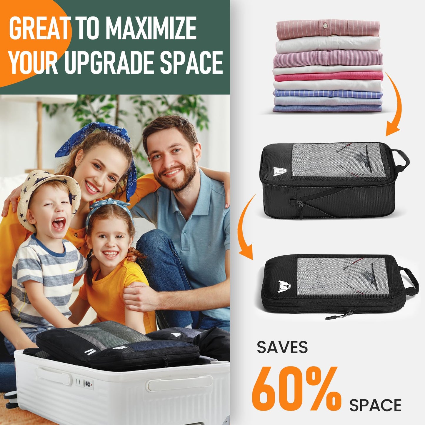 Compression Packing Cubes for Travel, Lightweight 6 Set Bags Cruise Must Haves for Luggage Carry On Suitcase and Clothes Organizer, Durable Vacation Essentials and Accessories Gifts for Women and Men