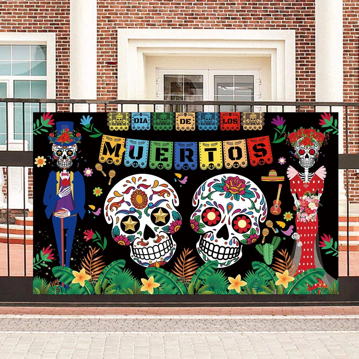 Famoby Day of The Dead Backdrop Dia DE Los Muertos Extra Large Fabric Banner for Halloween Party Mexican Fiesta Skull Photography Party Decoration