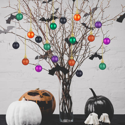 80 Pcs Mini Halloween Ball Ornaments 1" Halloween Hanging Glitter Ball Halloween Tree Ball Ornaments Shiny Tree Plastic Ball Decorations for Halloween Christmas Party Tree Decor(Halloween Style)