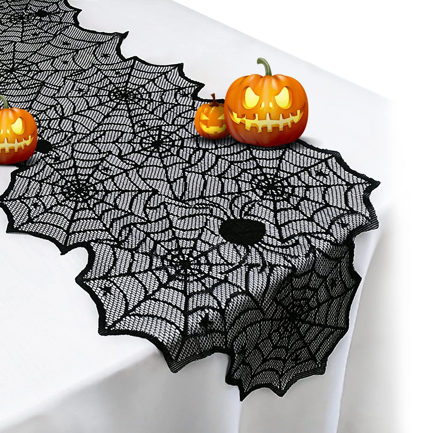 Halloween Table Runner - Black Lace Spider Web Table Runners for Halloween Decor,Vivid Polyester Spider Web Table Runner for Halloween Masquerade Party Dinner Table Decoration 18 X 72 Inch