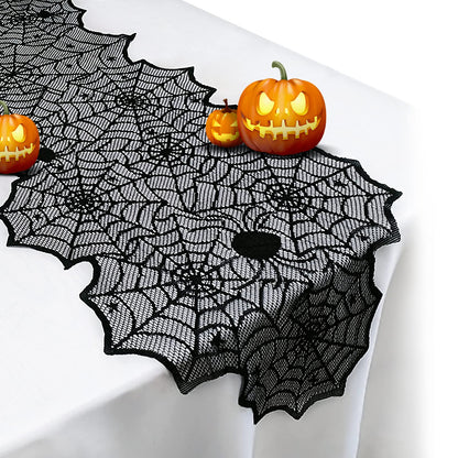 Halloween Table Runner - Black Lace Spider Web Table Runners for Halloween Decor,Vivid Polyester Spider Web Table Runner for Halloween Masquerade Party Dinner Table Decoration 18 X 72 Inch