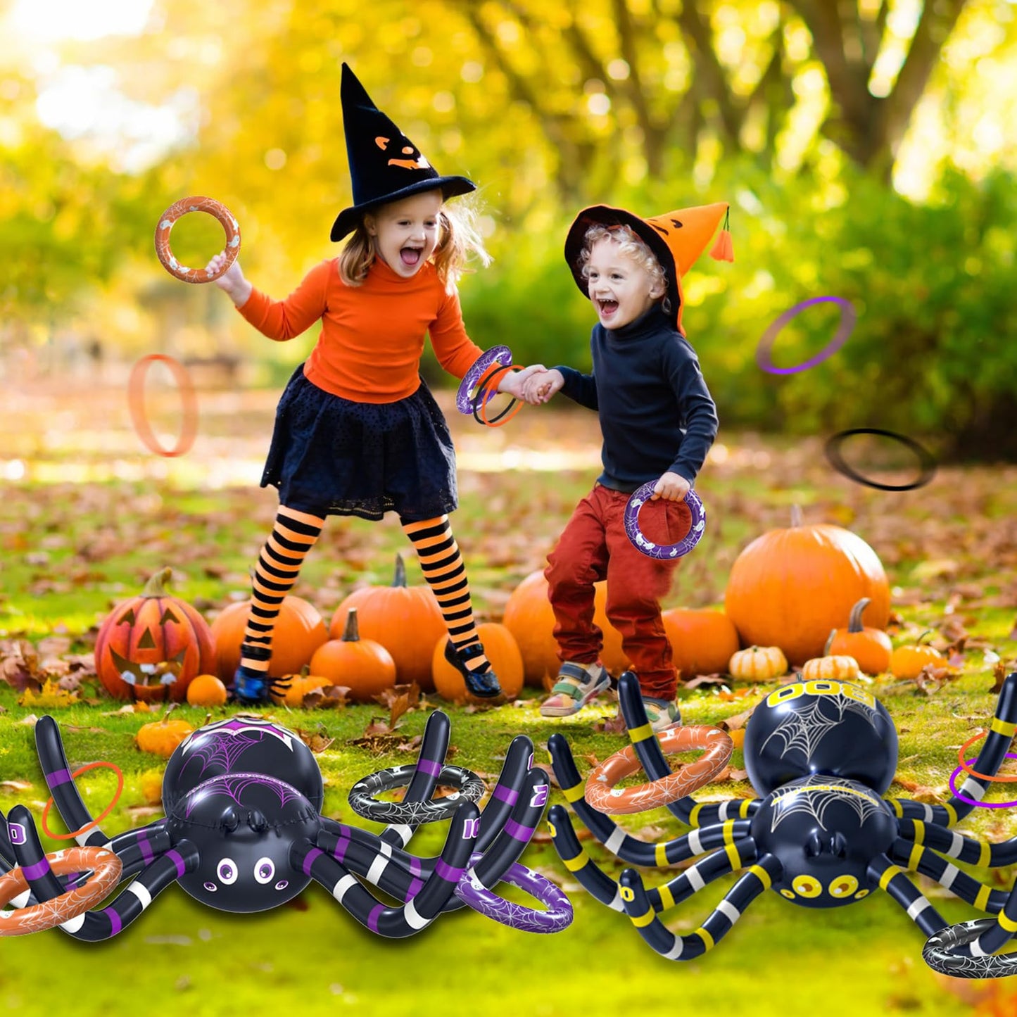 Garma Halloween Inflatable Spider Ring Toss Game - 2Pack Giant Spider Decoration for Kids School Party Favors Carnival Indoor Outdoor Party Games Family Fun Supplies