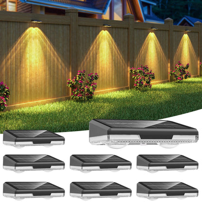 JeTuvlie Solar Fence Lights Outdoor, 8 Pack LED Fence Lights, 3000/4000/6000K 3 Mode, IP65 Waterproof,Solar Wall Lights for Outside, Backyard/Step/Deck Fence/Stair Railing/Patio