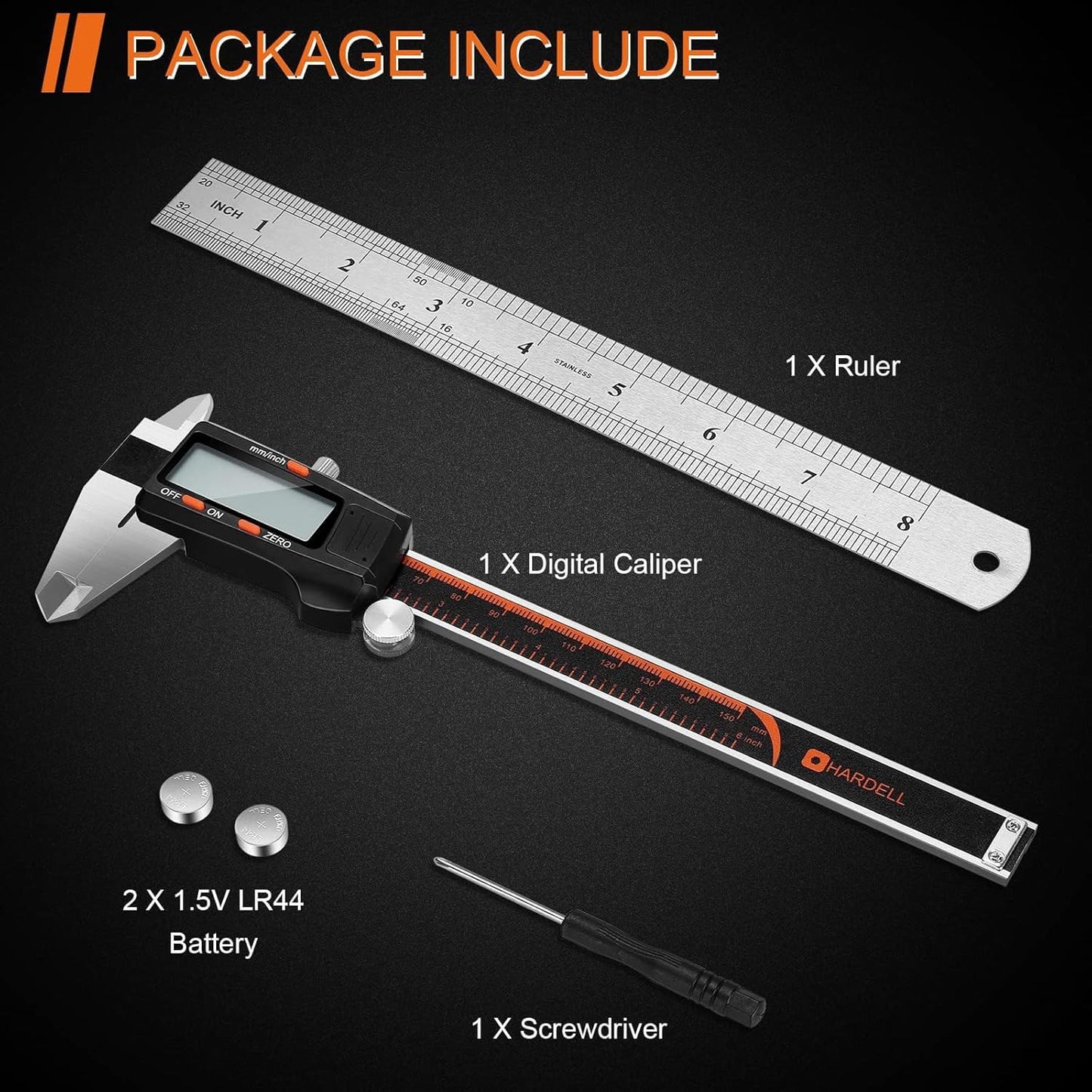 HARDELL Digital Caliper 6 Inch with Large LCD Screen, Calipers Measuring Tool with Auto-Off Feature, Inch/Millimeter Conversion, Electronic Vernier Caliper Micrometer for Jewelers/Woodworkers/DIY