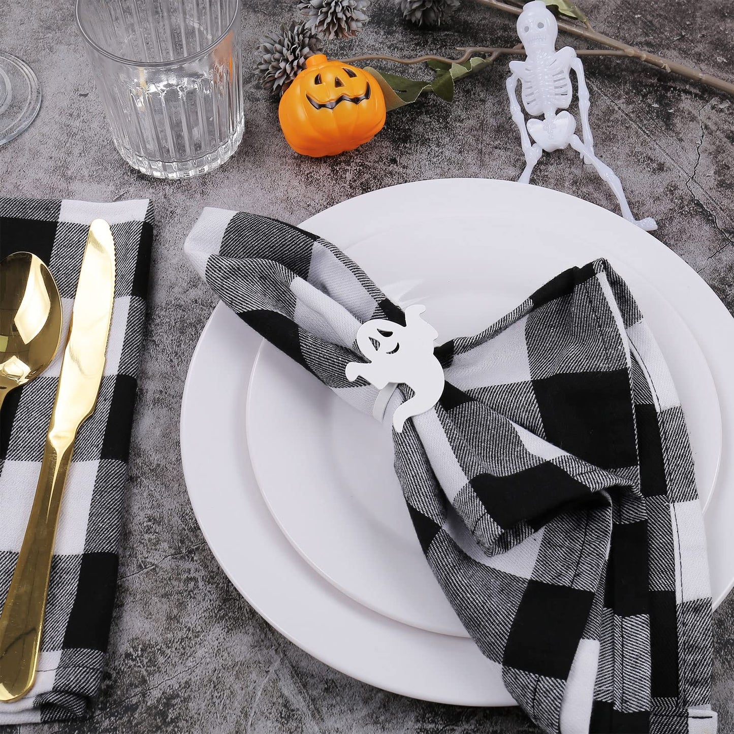 Ghost Napkin Rings Set of 12, White and Black Ghost Napkin Buckle for Halloween Holiday Birthday Party Decoration
