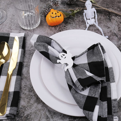 Ghost Napkin Rings Set of 12, White and Black Ghost Napkin Buckle for Halloween Holiday Birthday Party Decoration