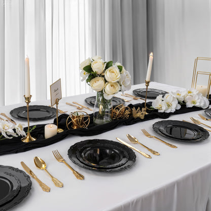 DaYammi 60PCS Black Plastic Plates, Heavy Duty Black Disposable Plates Premium 7.5 inch Dessert Cake Salad Appetizer Plates Hard Plastic Plates Disposable for Halloween Party