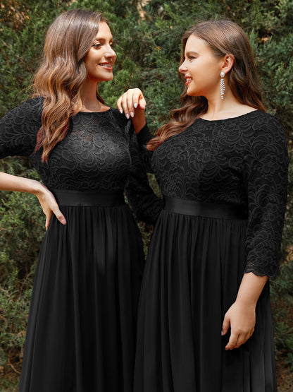 Ever-Pretty Women's Bridesmaid Dresses 3/4 Sleeve Empire Waist Maxi Mother of The Bride Dresses Black US6