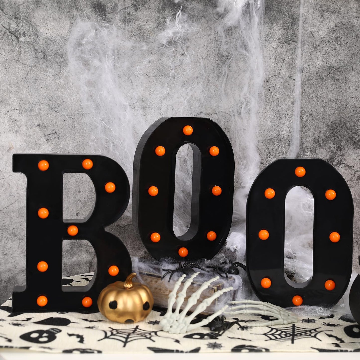 Halloween Decorations-3 LED Marquee Light up Letters "BOO" Sign Halloween Decor for Kitchen Tabletop Fireplace Mantel Party Indoor