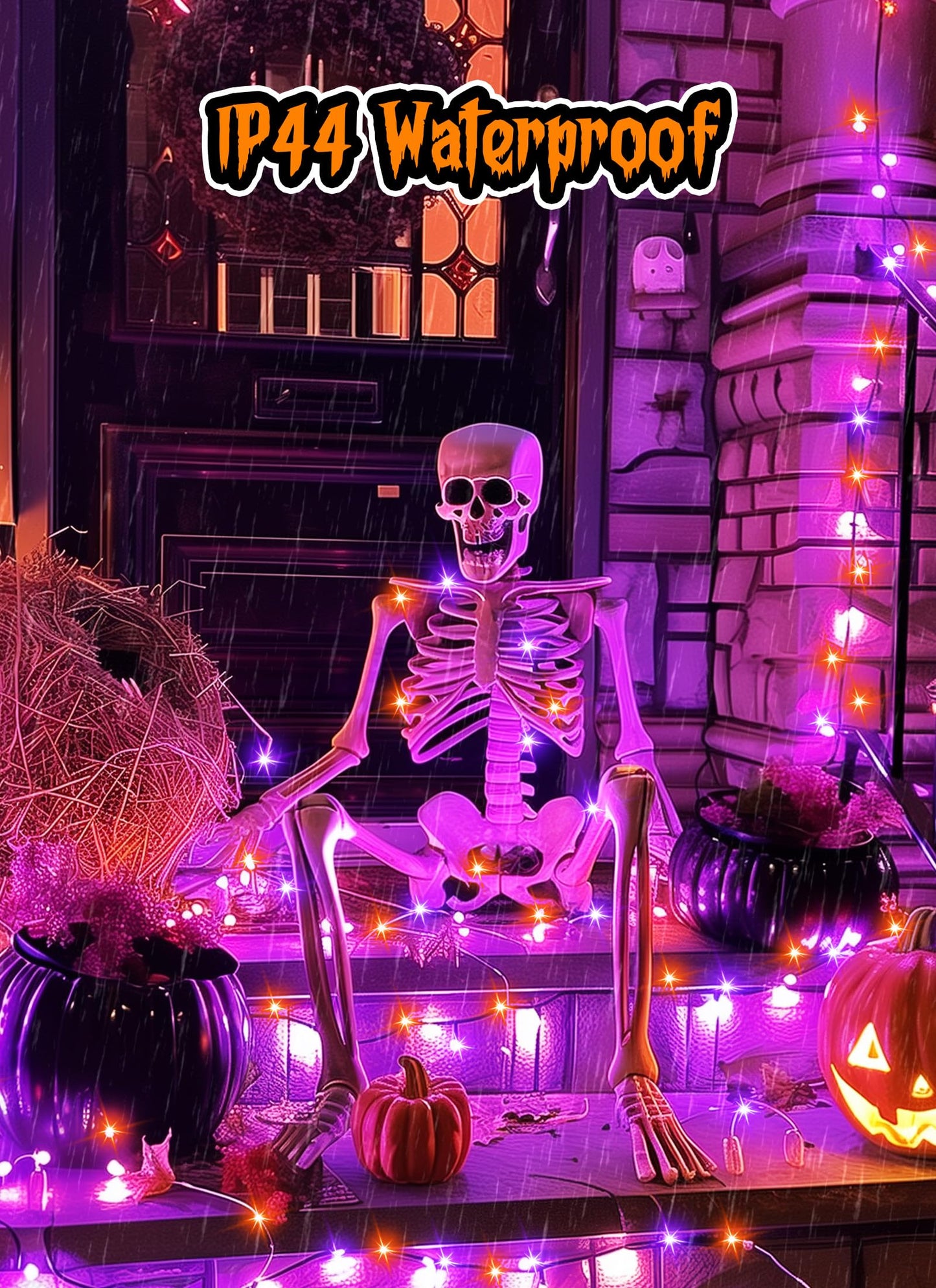 Halloween Fairy Lights, 33Ft 100 LED Battery Operated Fairy Lights, Waterproof Copper Wire Mason Jar Lights for Home Party Ghost Haunted House Indoor Outdoor Halloween Decorations, Orange & Purple